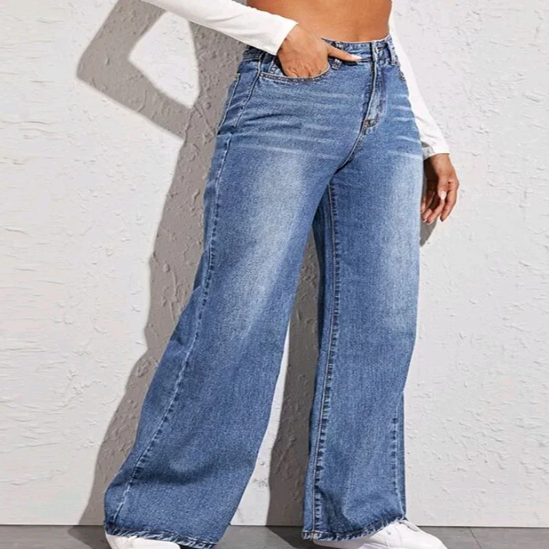 Woherb Cat-Beard Monkey Wide-Leg Jeans Woman-Outfit Ideas