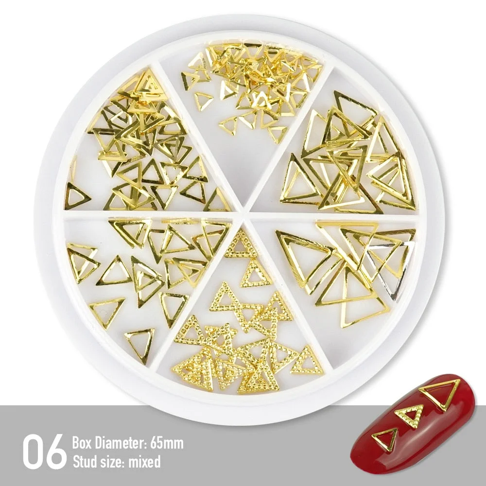[Beautizon] 6 Grids Mixed Steel Studs Stars moons triangles Charms Nails DIY Accessories Nail Decoration Nail Art Rhinestones