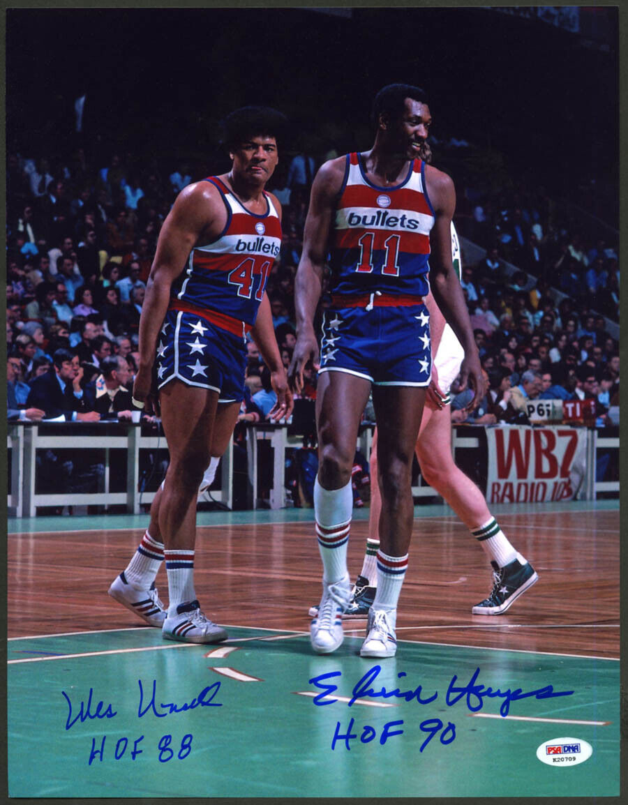 Wes Unseld & Elvin Hayes SIGNED 11x14 Photo Poster painting Bullets + HOF PSA/DNA AUTOGRAPHED