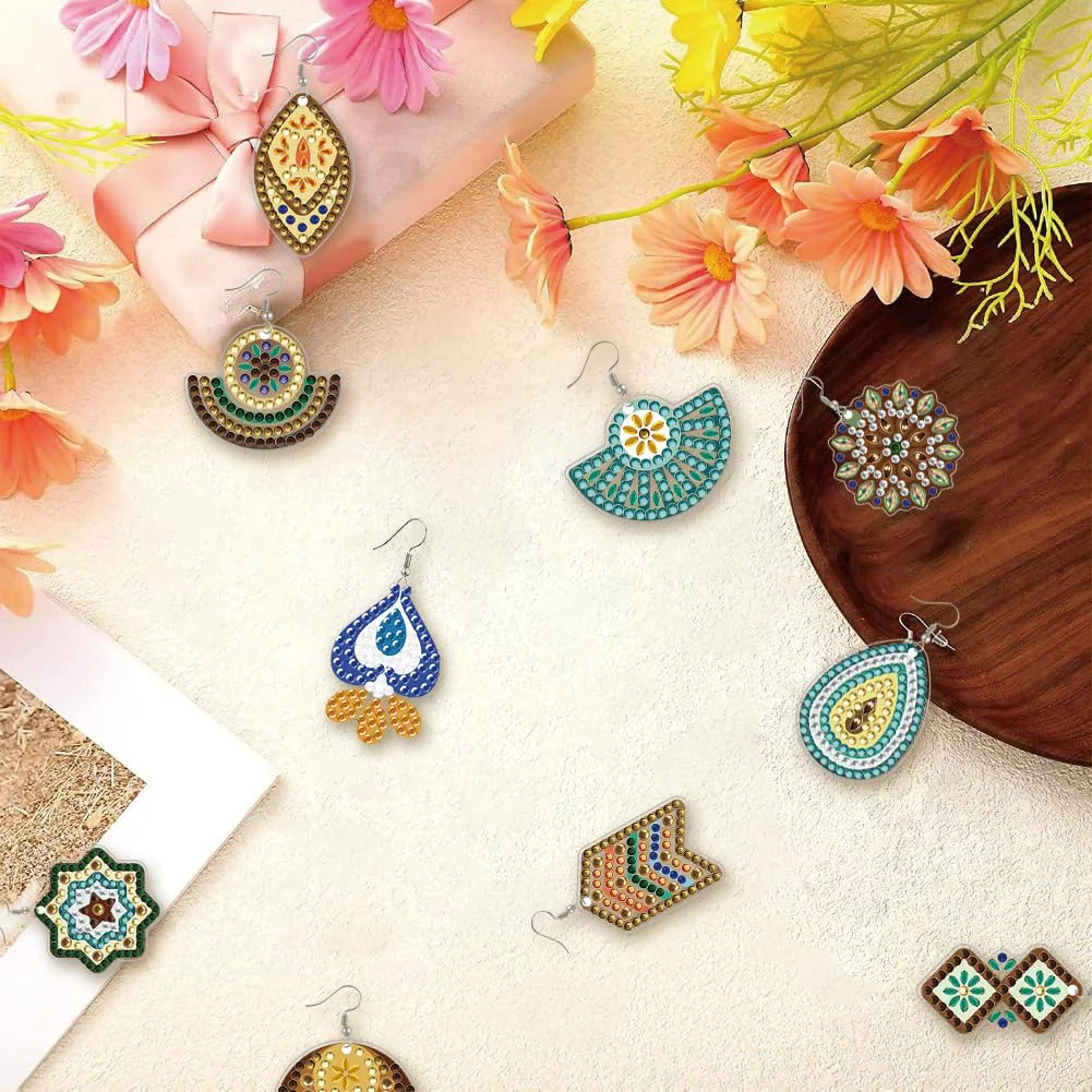 12 Pairs Pattern DIY Diamond Art Earrings Double Sided Diamond Painting Earrings
