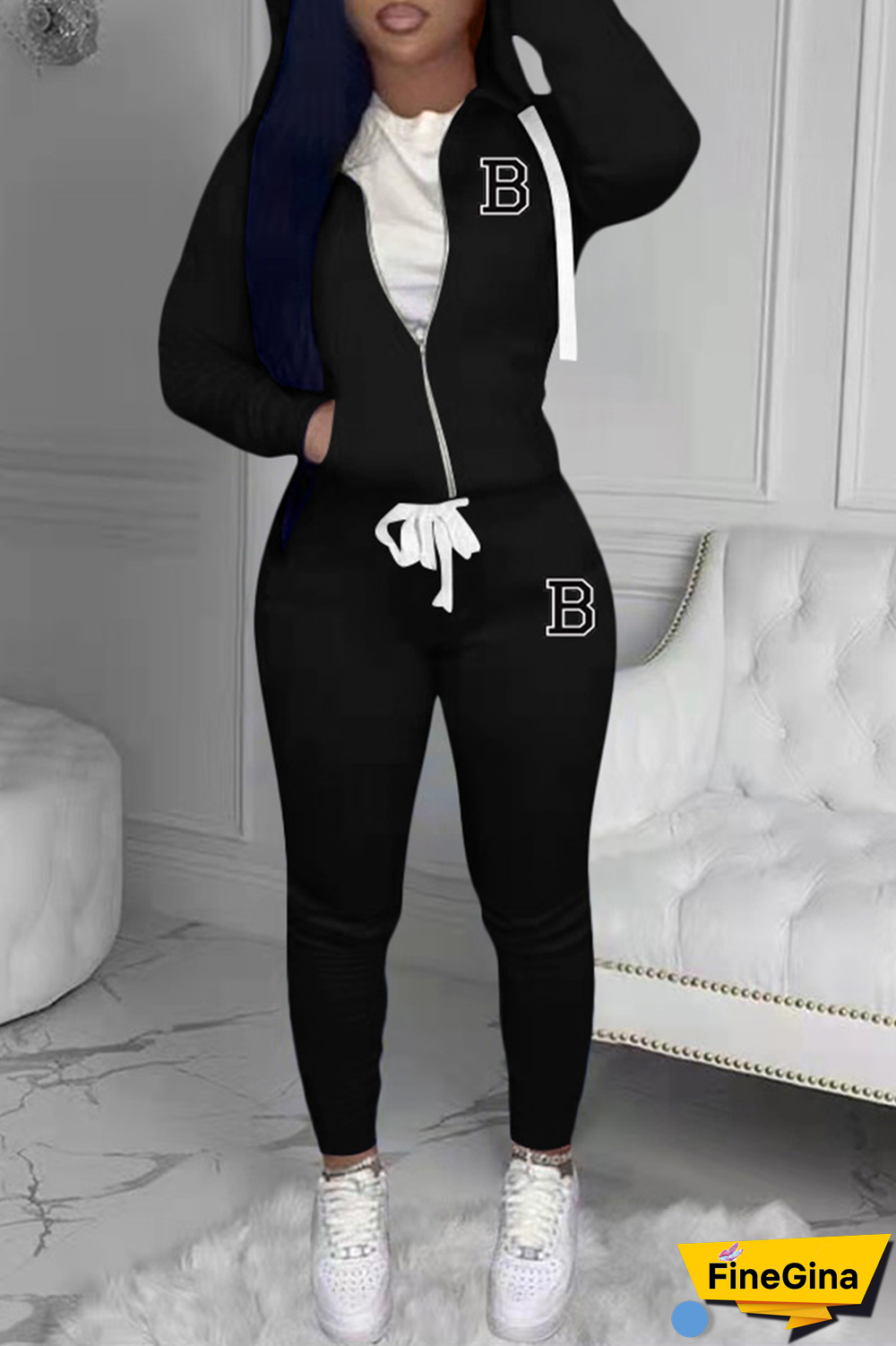 Yellow Street Print Patchwork Hooded Collar Long Sleeve Two Pieces