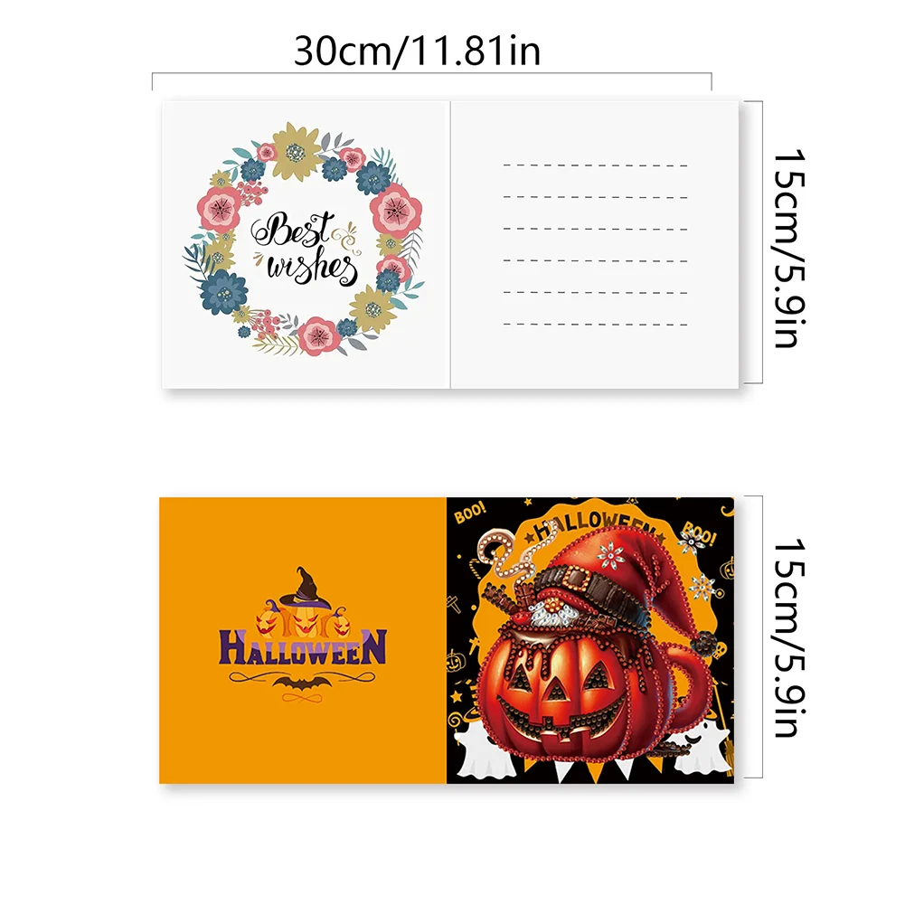 6pcs DIY Halloween Pumpkin Gnome Special Shape Diamond Painting Greeting Card Kit【With White Envelope】