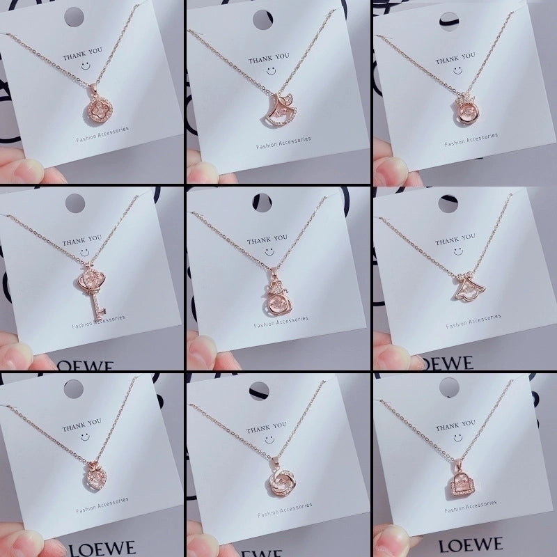 Casual Minimalist Heart Shape Crown Flower Titanium Steel Inlay Zircon Pendant Necklace