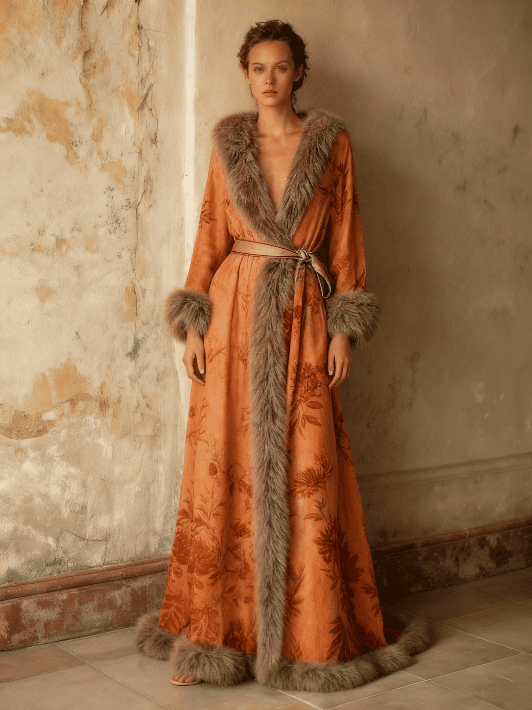 Women's Autumn and Winter Cotton Velvet Blended Robe (With Belt)