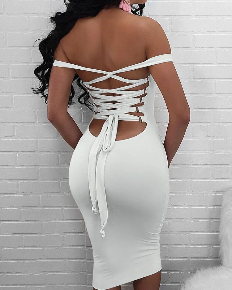 DressSexy Bandage Strappy Back Bodycon White Dresses | EGEMISS