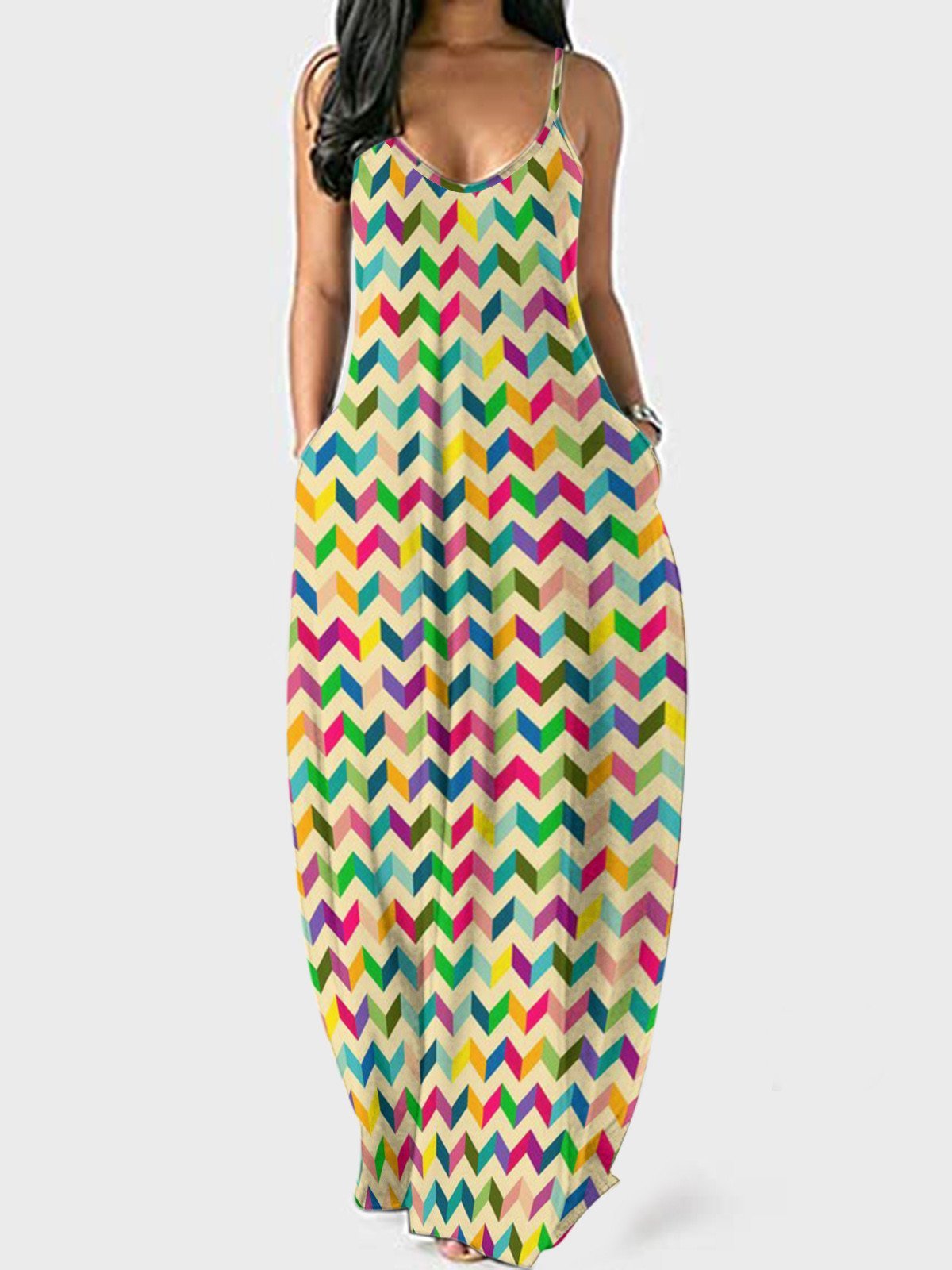 Women Half Sleeve V-neck Solid Color Dress