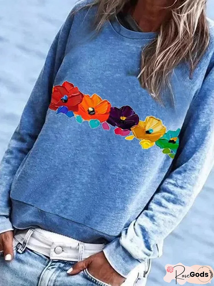 Floral Casual Regular Fit Sweatshirts