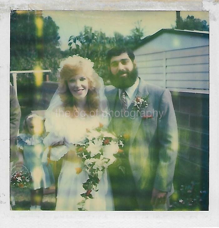 FOUND WEDDING Photo Poster painting Color BRIDE AND BEARD Original Snapshot VINTAGE 21 50 P