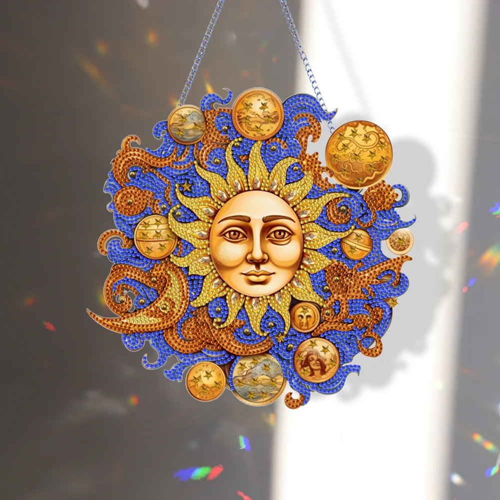 DIY Sun Moon Acrylic Single Side Special Shaped Diamond Painting Hanging Ornament
