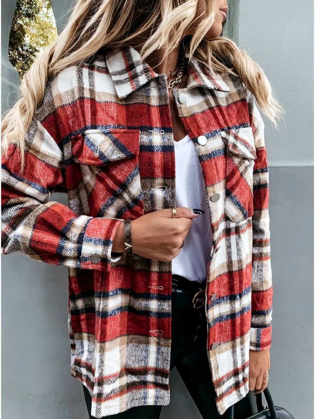 Ueong Wise Station Hot Style Autumn And Winter Long Sleeve Plaid Shirt Coat Women's Clothing