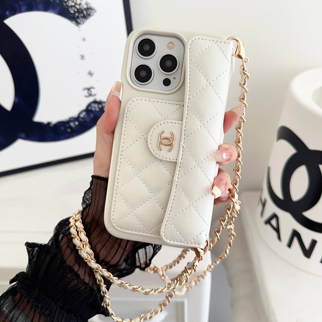 Chanel Official Hand Chain Cardholder Leather iPhone Case Crossbody Cord