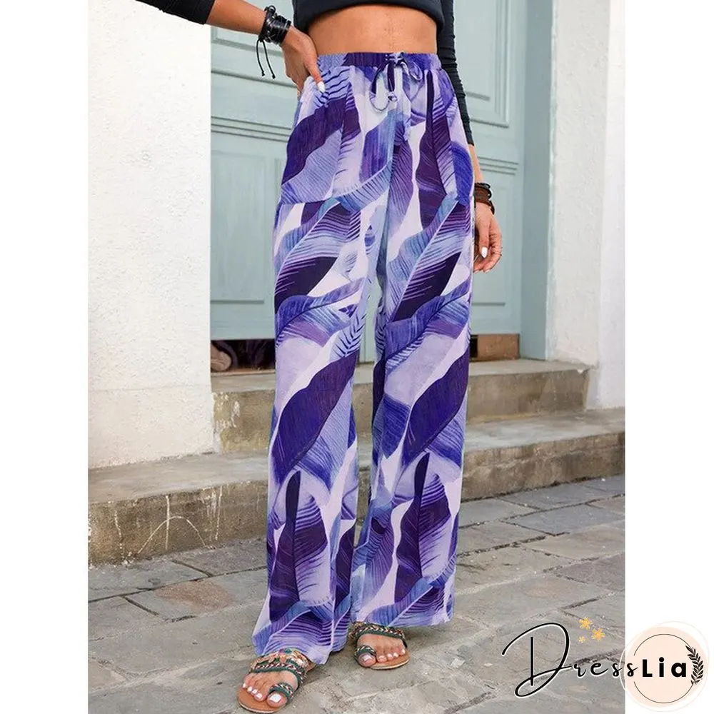 Summer New Printed Womens Pants Fashion Loose High Waist Wide Leg Casual Streetwear Women