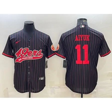 Men's San Francisco 49ers #11 Brandon Aiyuk Black With Patch Cool Base Stitched Baseball Jersey 7PHH