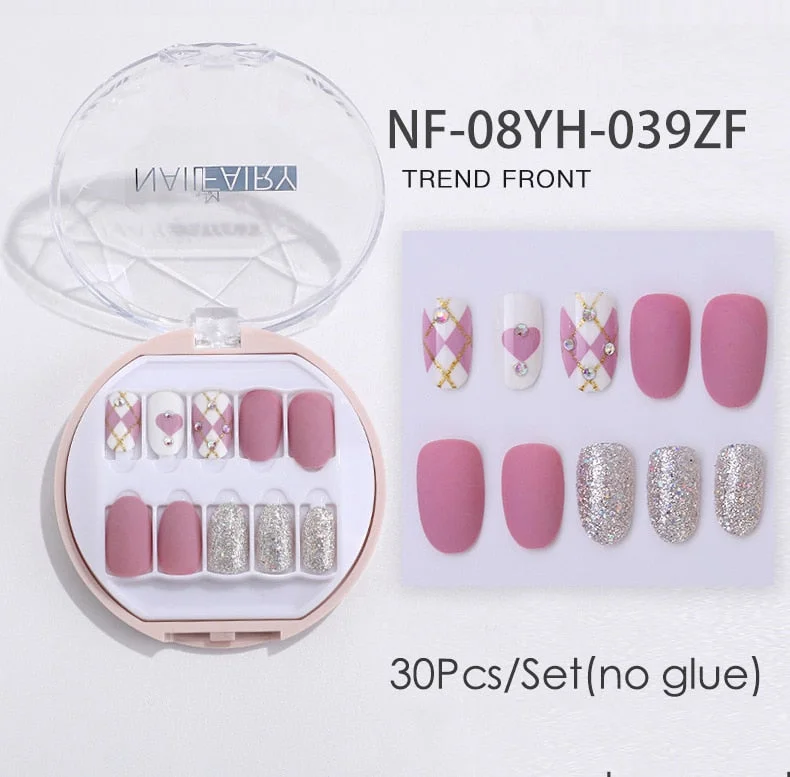 Fake Nails Press Coffin False with Glue Set Packaging Full Artificial Short Kiss Detachable Stick Designs Art Tipsy Cover Box-Nail Inspo