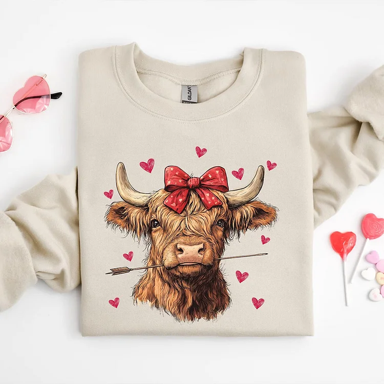 Highland Cow Valentine Sweatshirt, Heifer Valentine Shirt, Valentines Day Gift, Western Valentine Shirt, Valentines Crewneck, Cow Lover Gift