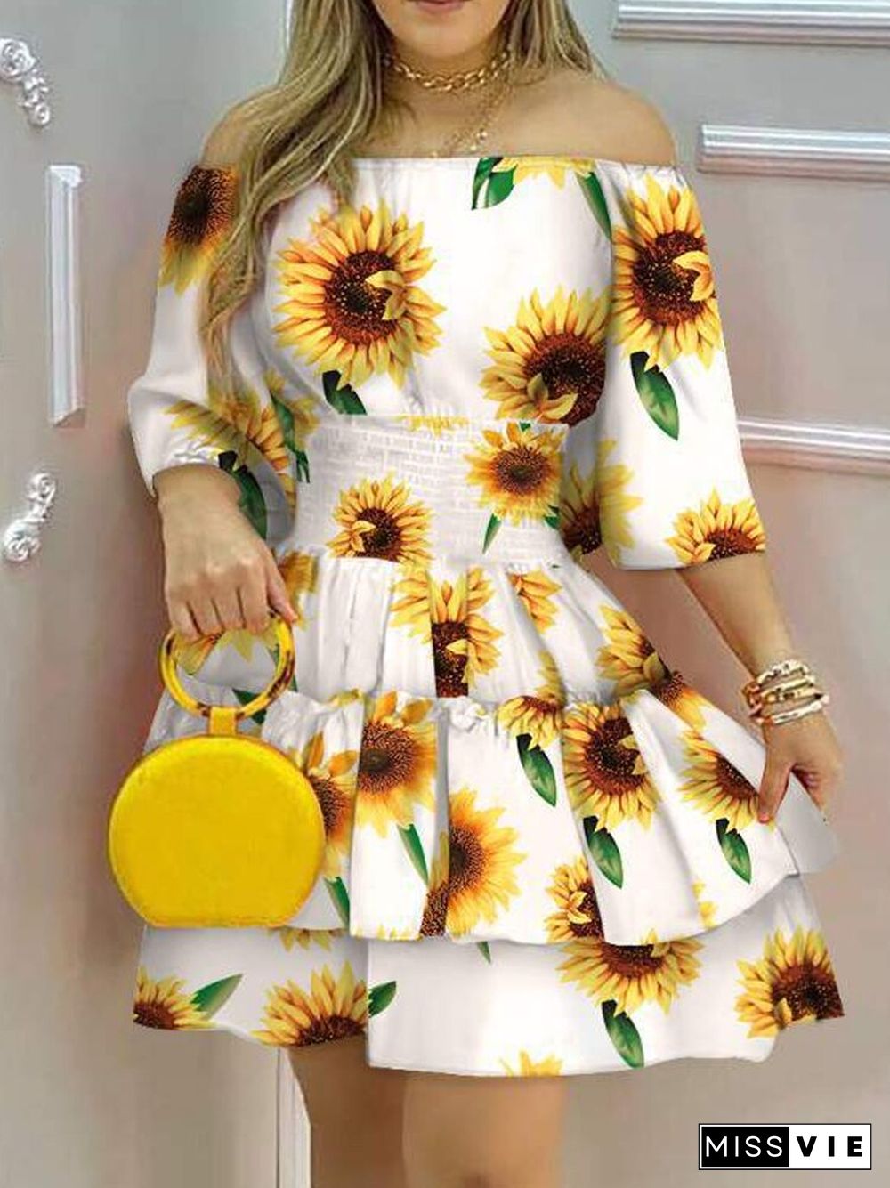 Sexy One Word Collar Backless Party Mini Dress Women Summer Elegant Floral Printed Half