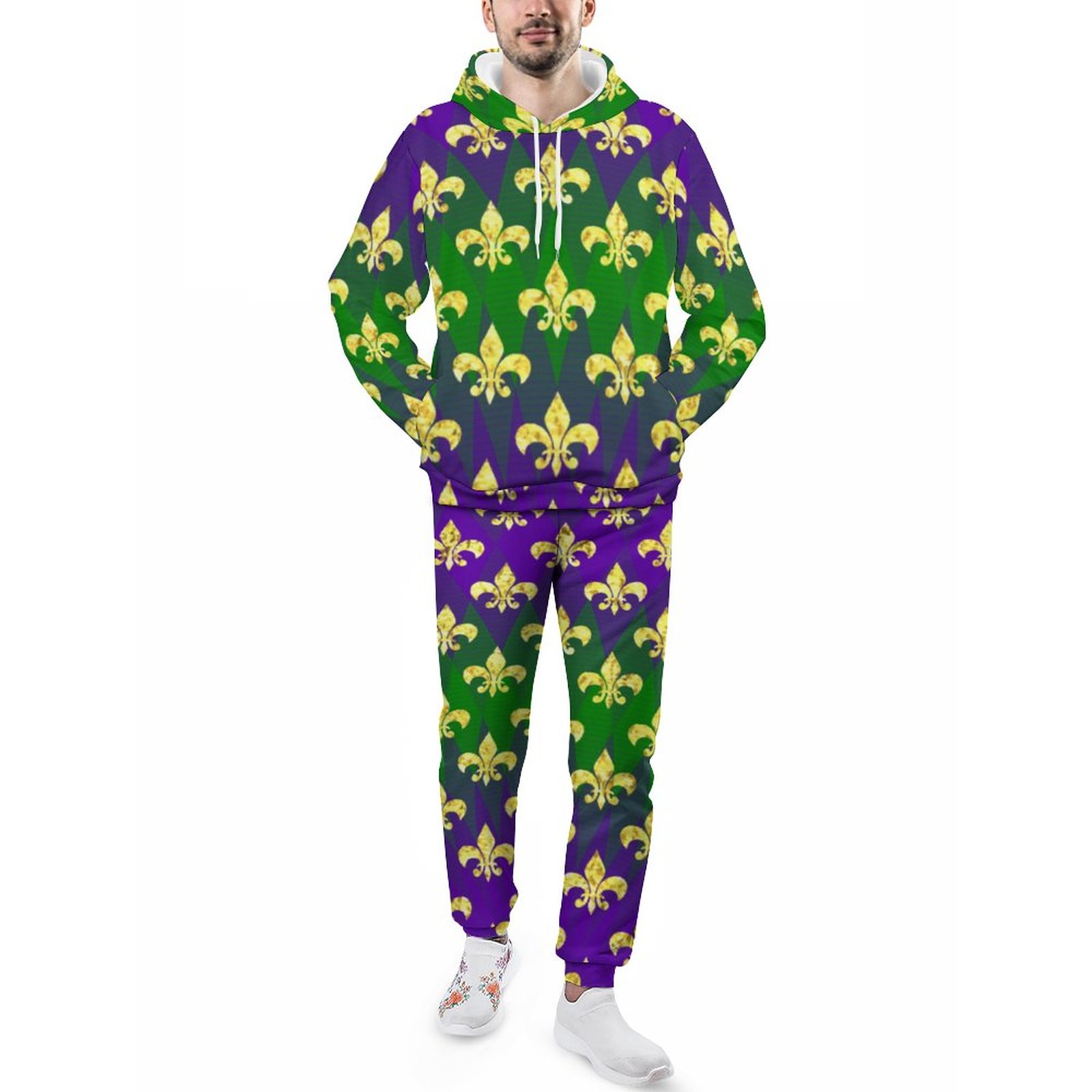 Mardi Gras Style Colorful Men's Tracksuit 2 Piece Hoodie Sweatsuit Sets Guys Loose Fall And Winter Jogging Athletic Suits
