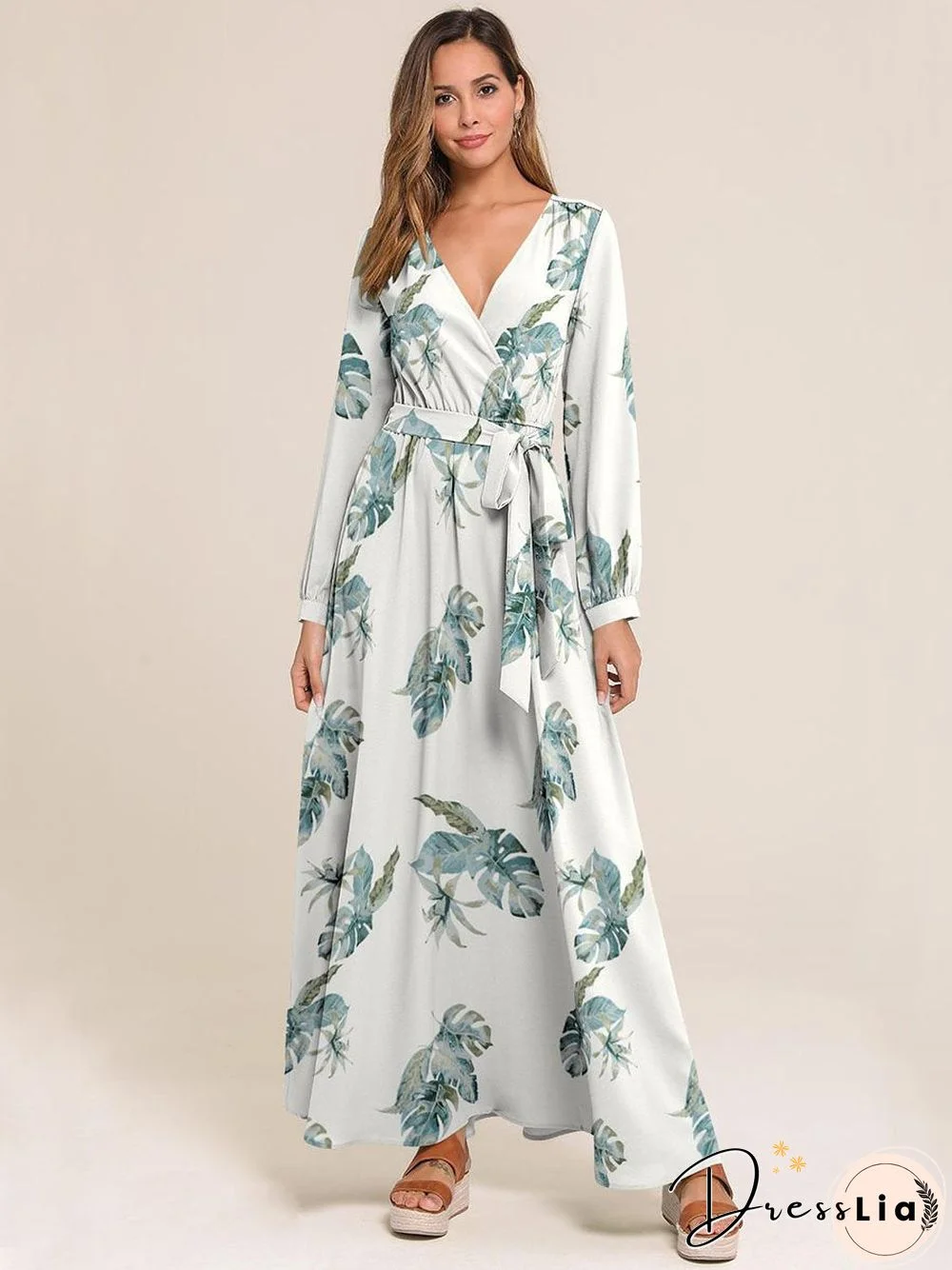 Surplice Neck Floral Print Dress