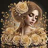 Dame aux perles de rose dor&eacute;e, kit sp&eacute;cial de perceuse partielle en forme DIY pour adultes, d&eacute;butants, d&eacute;coration int&eacute;rieure, peintures de diamants, art de pierres pr&eacute;cieuses 30x30cm
