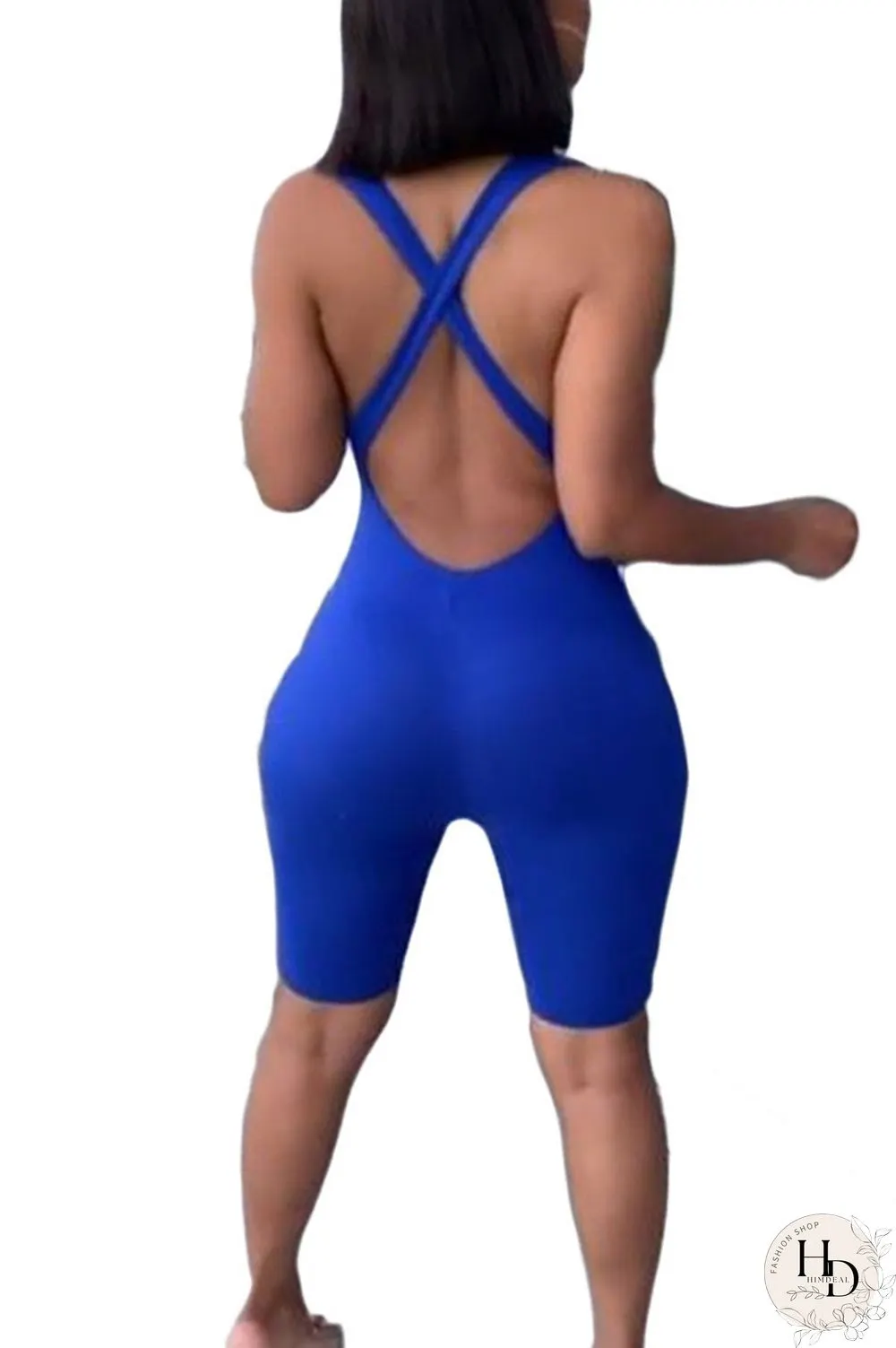Blue Fashion Sexy Solid Milk. Sleeveless Slip Jumpsuits
