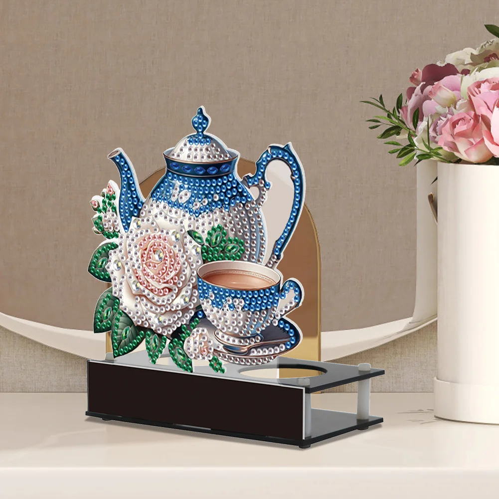 5D DIY Teapot Teacup Diamond Art Mini Candle Holder for Aromatherapy Art Crafts