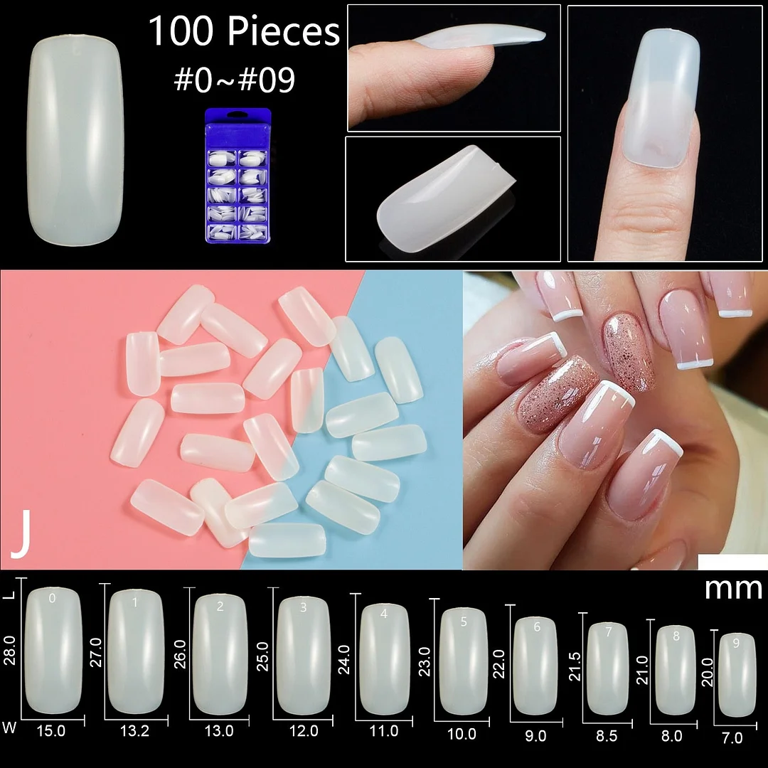 100pcs/set 10 Sizes Full Cover False Nail Tips Ballerina Coffin Fake Nails Square Stiletto French Acrylic Press On Nails-Nail Inspo