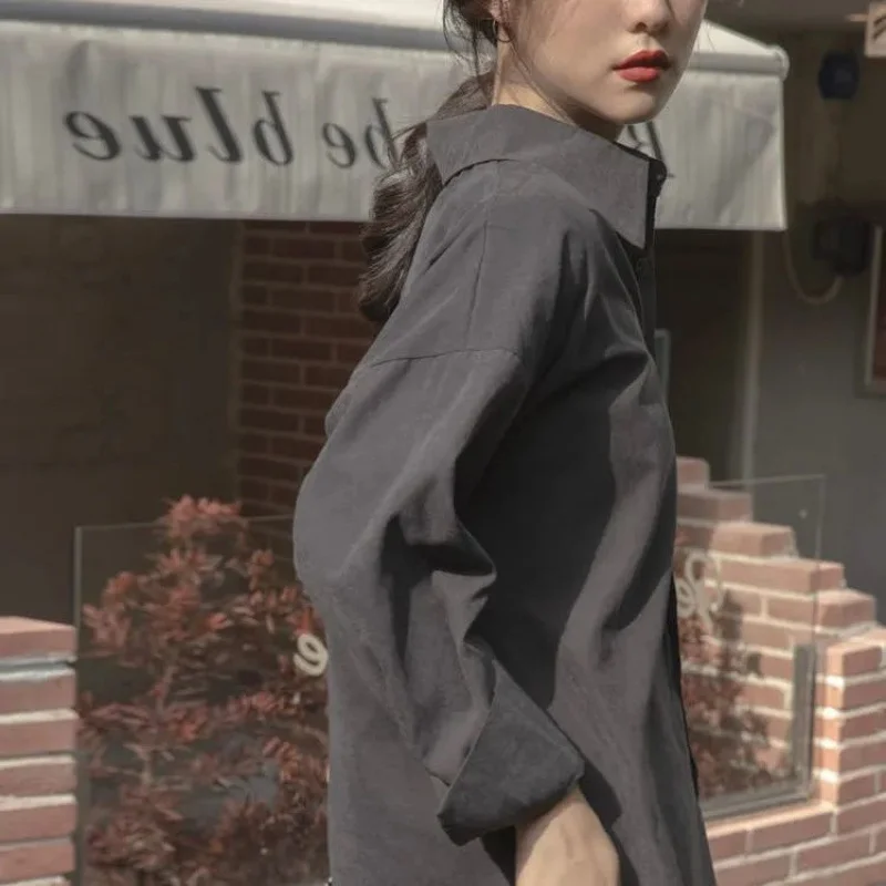 Athvotar Athvotar Gray Shirt Women Spring And Autumn New Professional Dress Work Clothes Shirt Interview Temperament Top Female Long-Sleeved Hong Kong Flavor