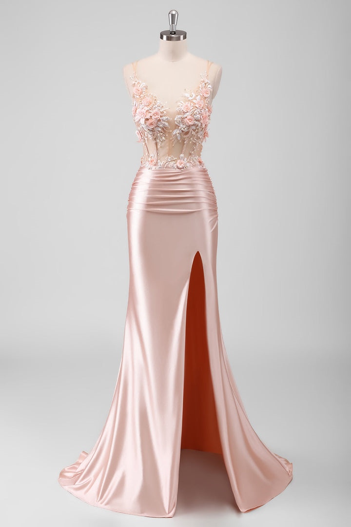 Ovlias Exquisite Spaghetti Strap Flower Pearl Patchwork Formal Prom Dress LY0621