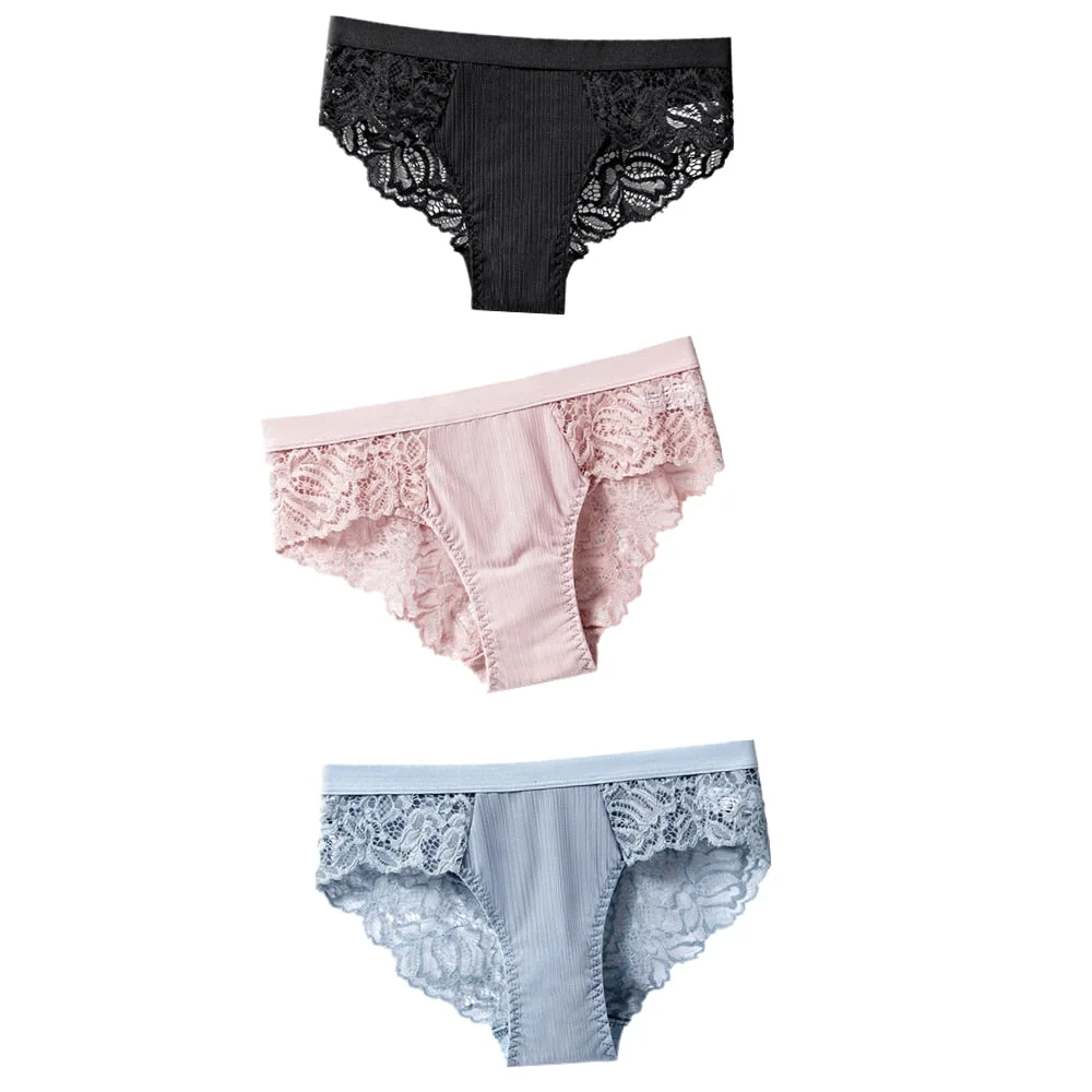 3pcs/lot Fashion Lace Panties Underwear Women Panties Sexy Briefs Seamless Lingerie Underpants Plus Size Girls Bikini Traceless