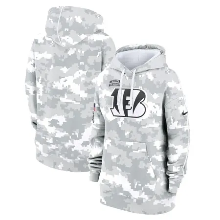 Women's Cincinnati Bengals  Arctic Camo 2024 Salute To Service Club Fleece Pullover Hoodie