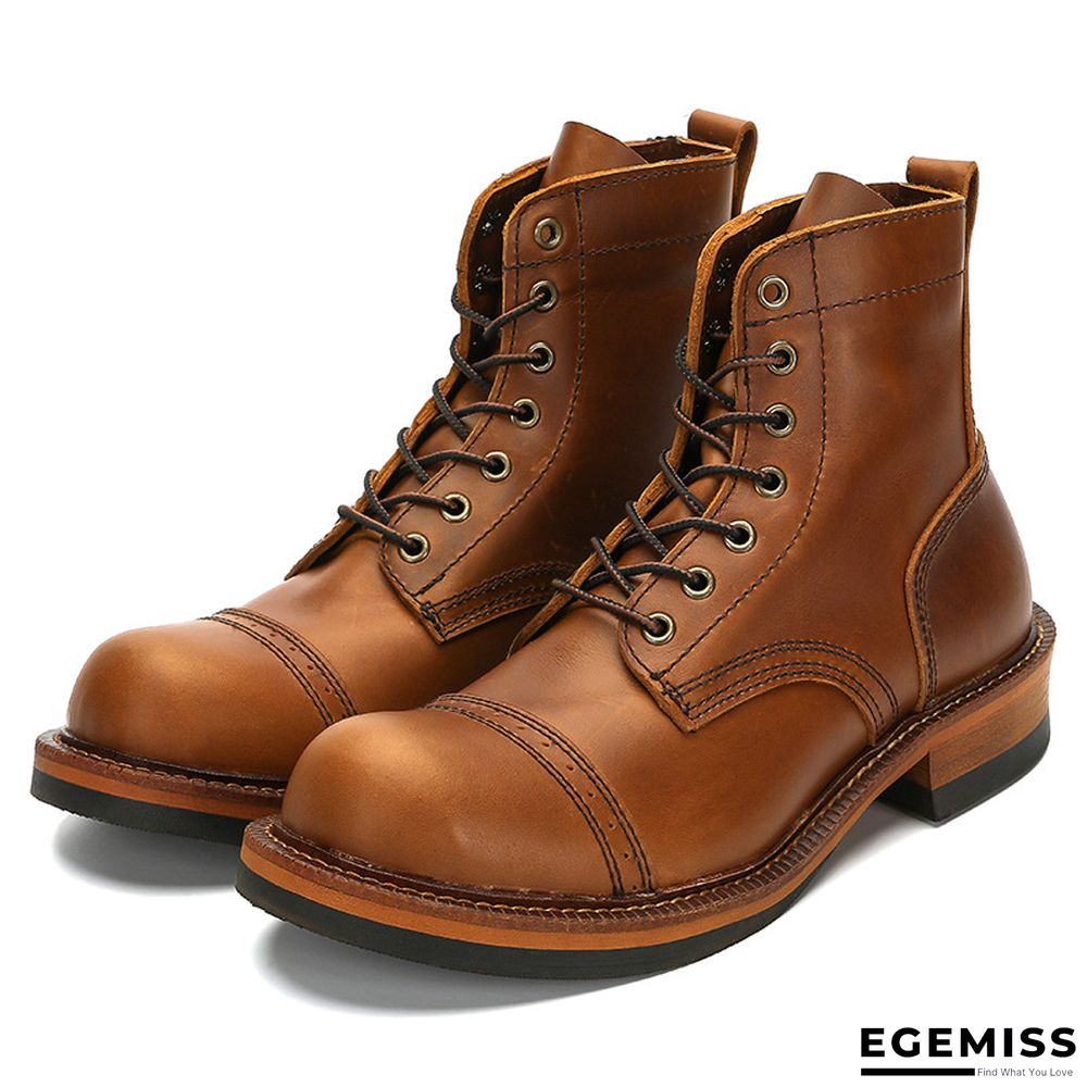 Genuine Genuine Leather Lace-Up Vintage High Quality Tooling White Ankle Boots Motorcycle Boots | EGEMISS