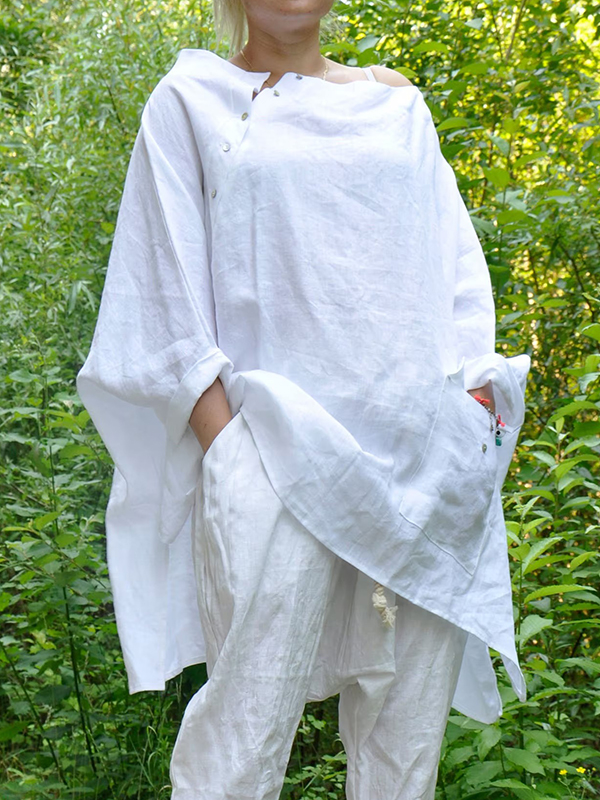 Loose Long Sleeve Linen Bell Pocket Shirt