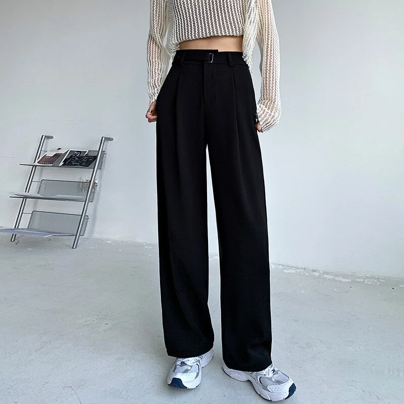 Graduation Gifts  2022 Spring Autumn Women Wide Leg Pant Casual Loose High Waist Solid Long Trousers Office Lady Blue Black Apricot Woman Pants