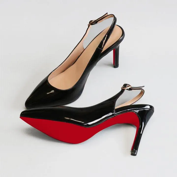 90mm Women's Pointed Toe Slingback Heels Pumps Comfortable Daily Red Bottoms Shoes-vocosishoes