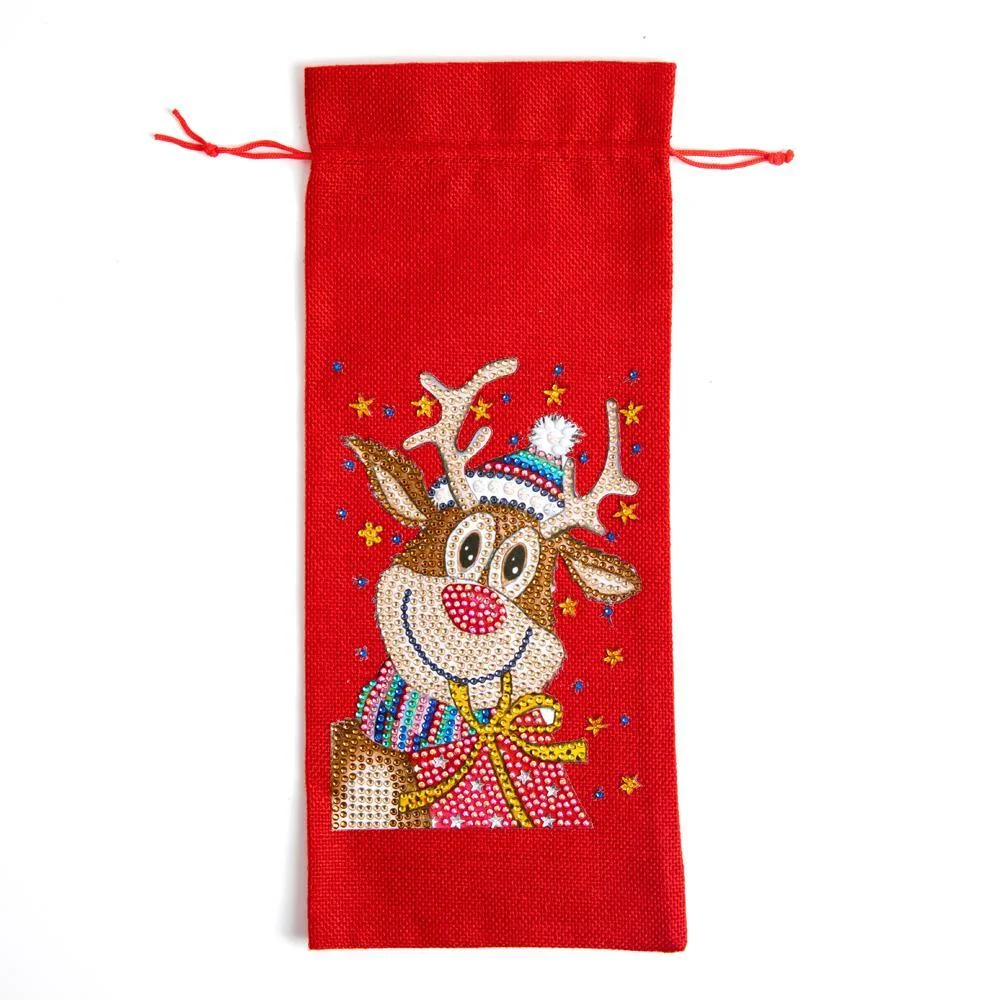 DIY Diamond Painting Xmas Wine Bottle Bag - Christmas Elk