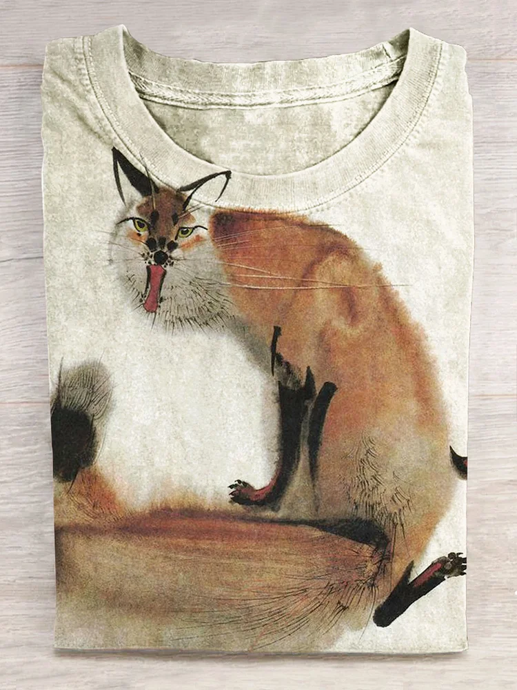 Vintage Fox Art Painting T-shirt