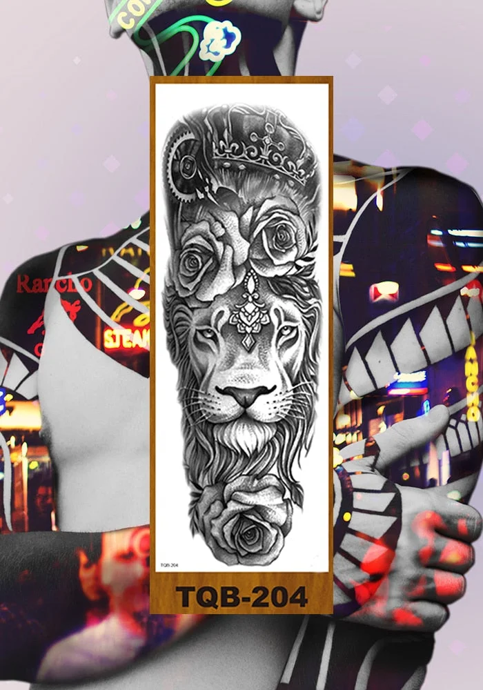 Full Flower Arm Temporary Tattoo Stickers Man Woman Girl Body Leg Fake Tatoo Sexy Fox Bear Owl Cheetah Tiger Timberwolves Lion
