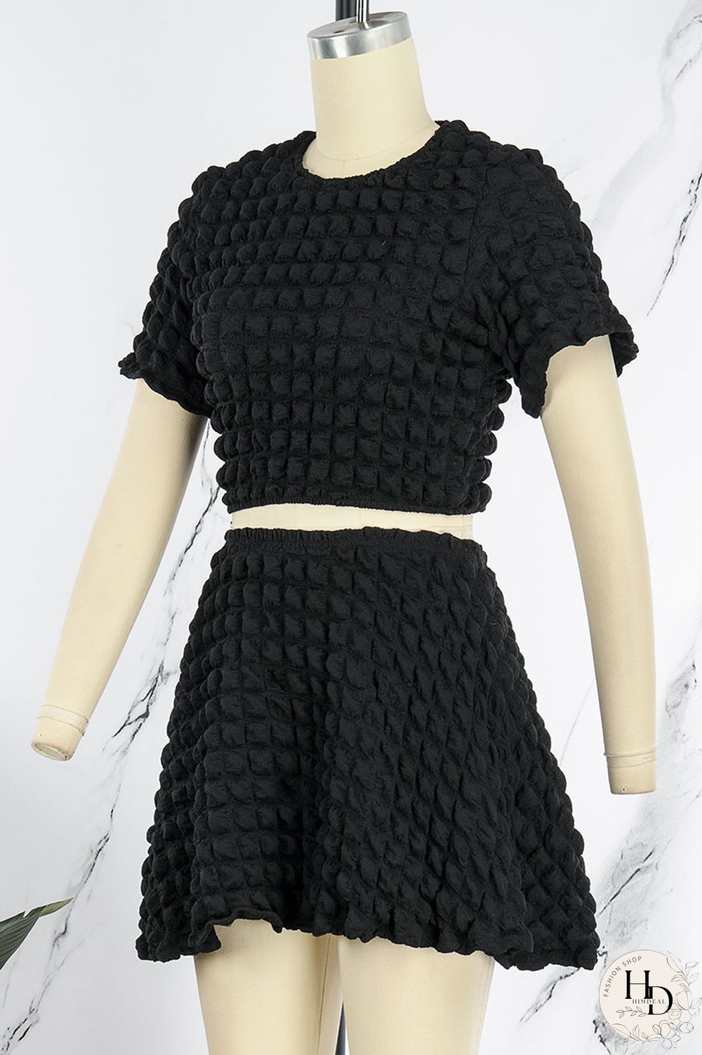 Black Casual Solid Patchwork O Neck Short Sleeve Two Pieces