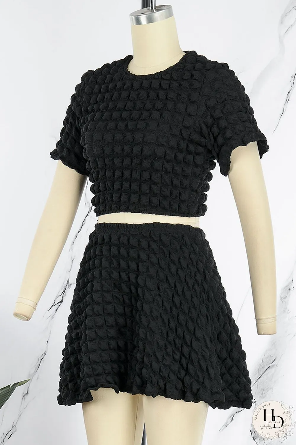 Black Casual Solid Patchwork O Neck Short Sleeve Two Pieces