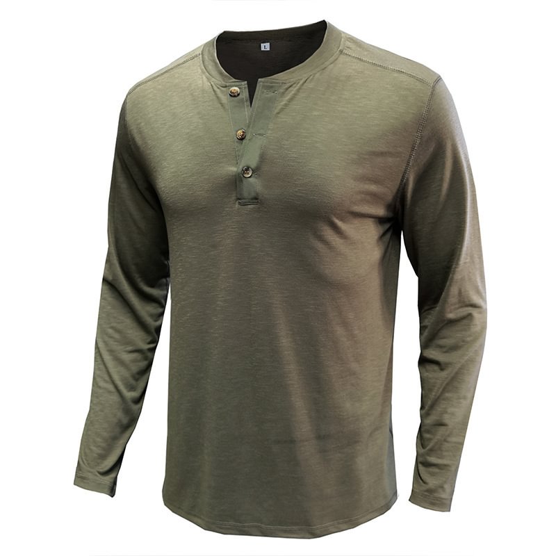 Men's Henley Collar Solid Color Patchwork Solid Color T-Shirt-Compassnice®