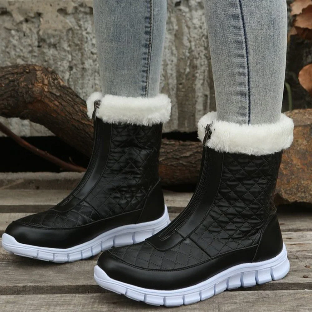 Smiledeer Autumn and winter new women's plaid zipper fleece snow boots