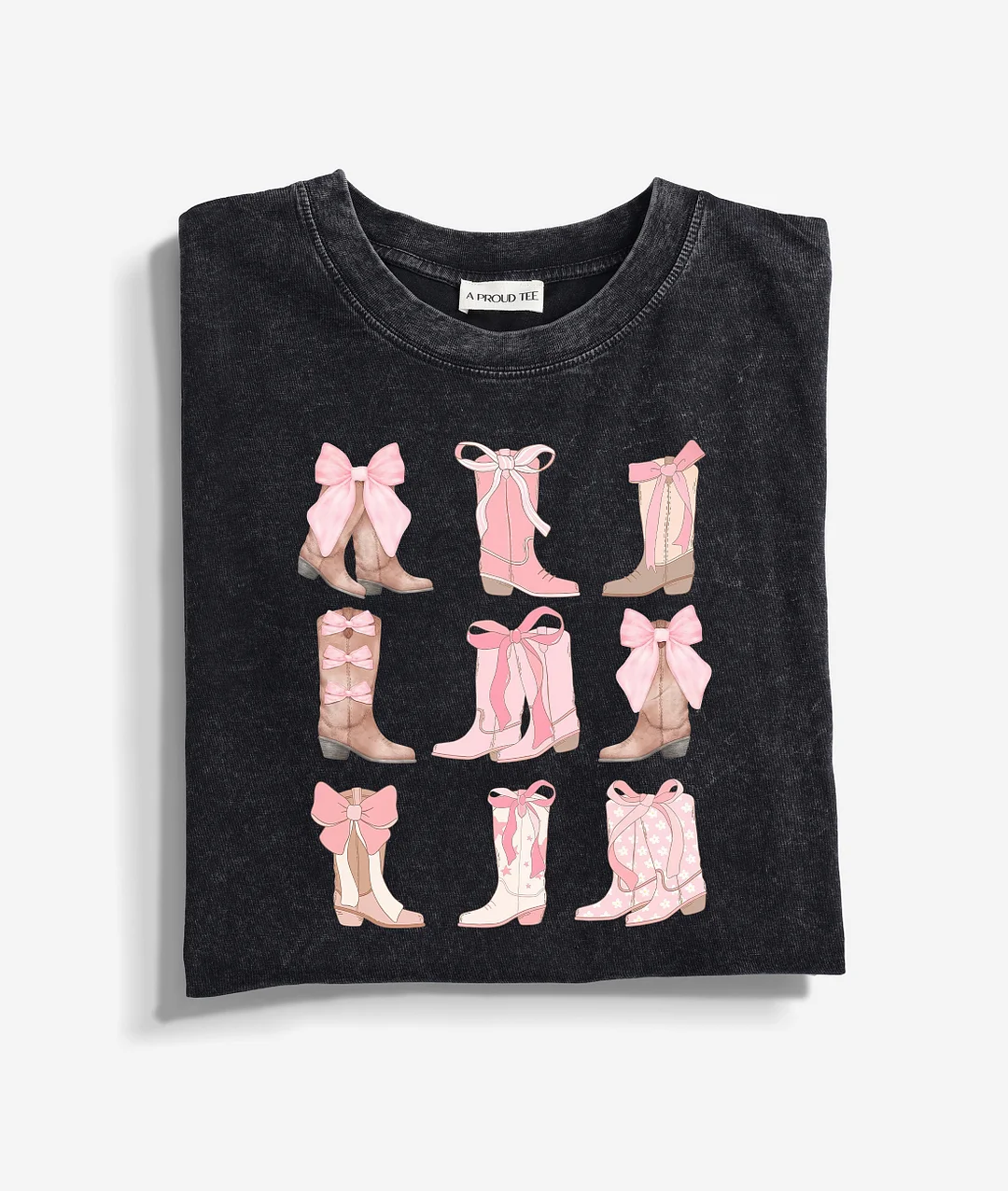 Pink Bow Cowgirl Boots Washed T-shirt