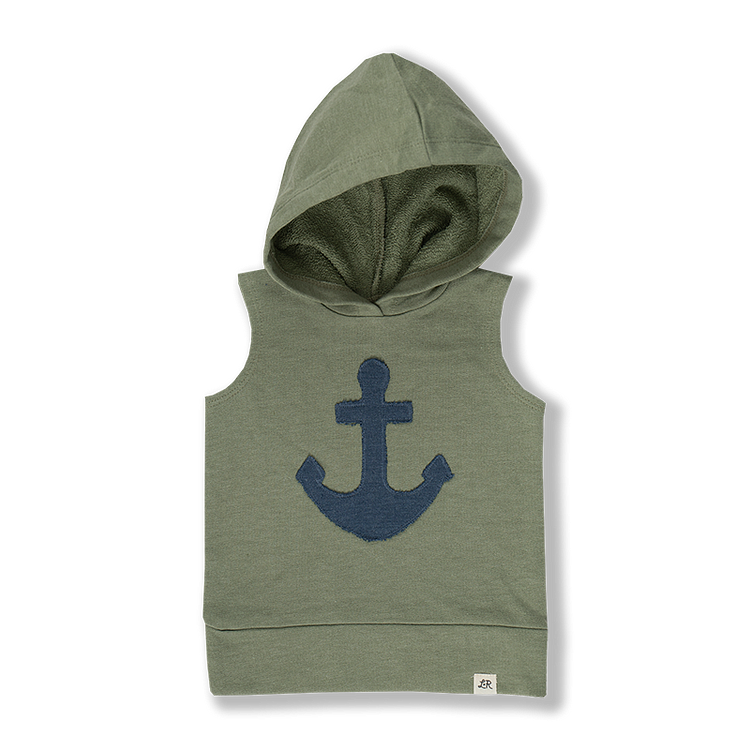Sea Green Anchor Patch Sleeveless Hoodie