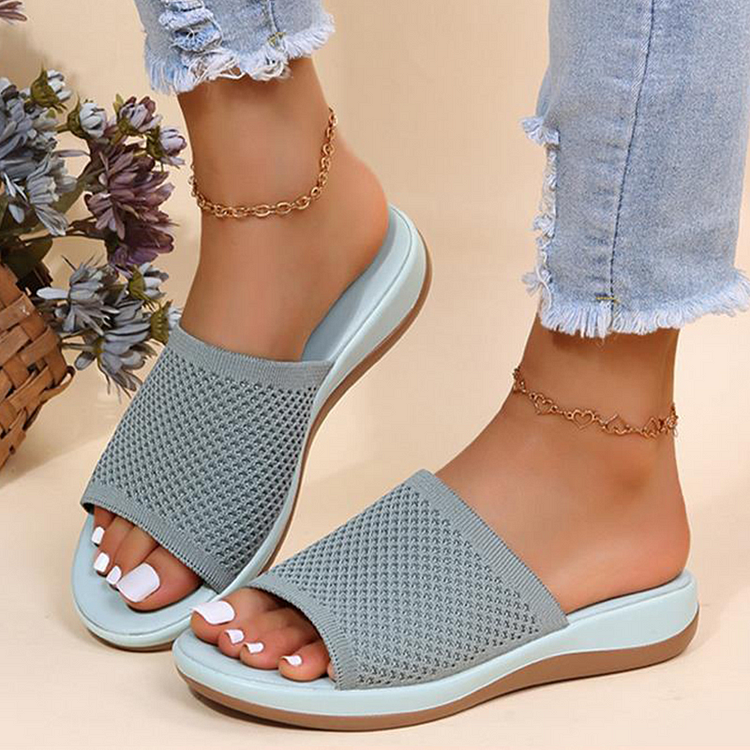 Sandals Women 2022 Breathable Knitting Summer Sandals With Low Heels Slippers Casual Zapatos Mujer Comfort Summer Shoes Women - BlackFridayBuys