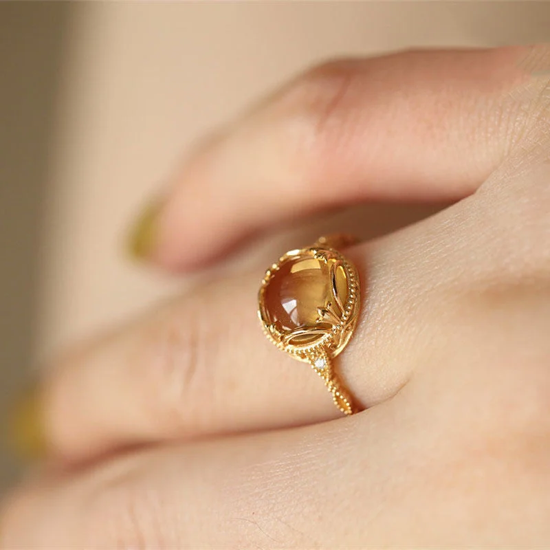 Citrine Wealth Lucky Retro Ring