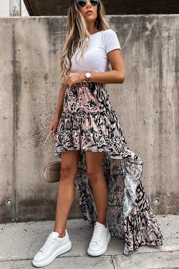 Element of Truth Print High Low Skirt