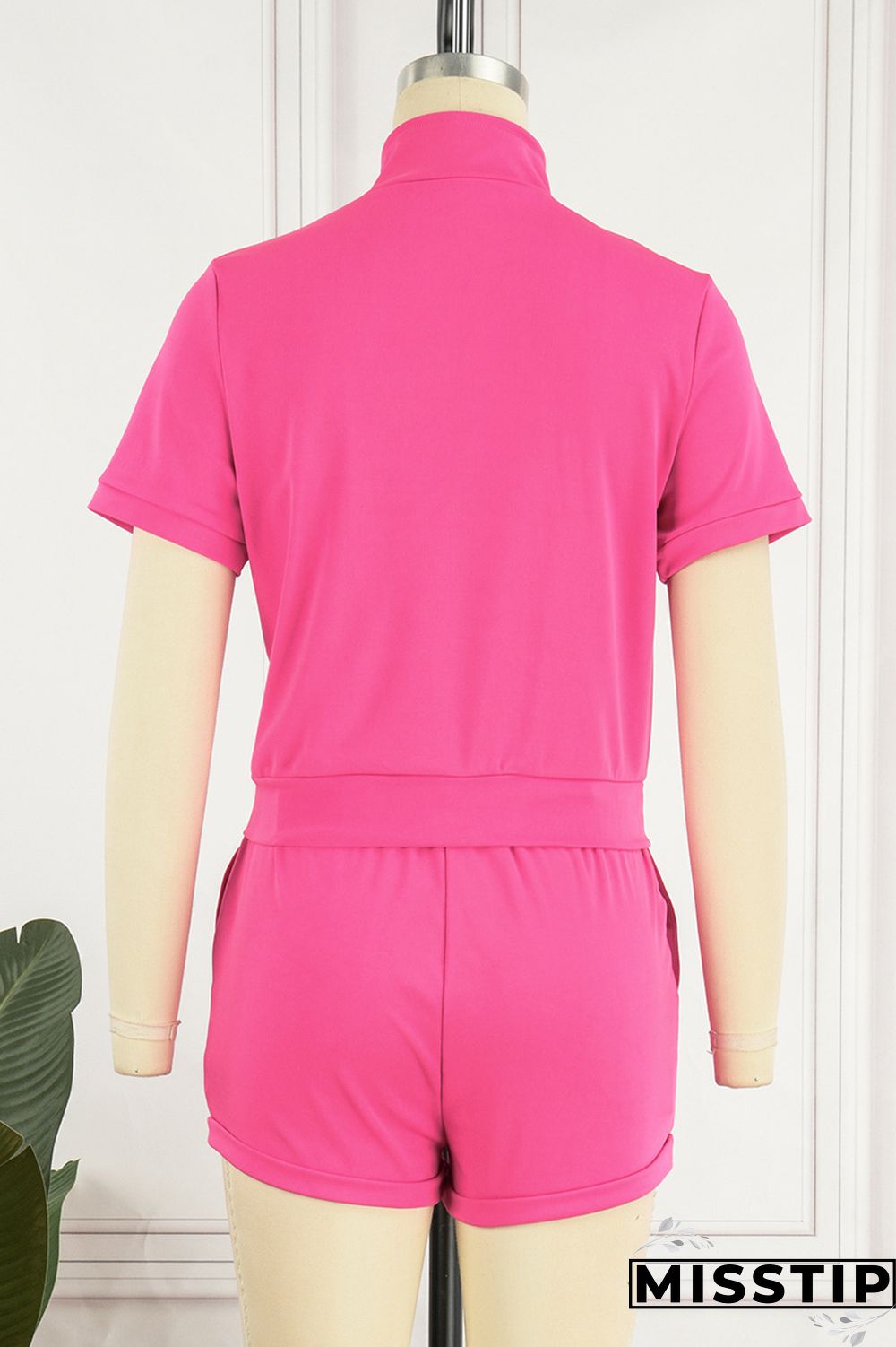 Burgundy Street Solid Patchwork Turndown Collar Short Sleeve Two Pieces
