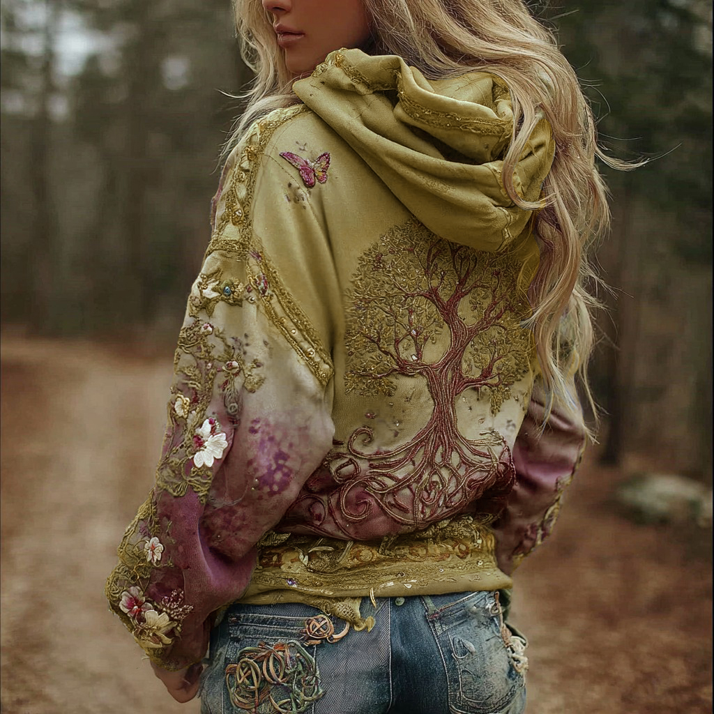 Women's Vintage Viking Tree Of Life Art Gradient Comfort Hoodie