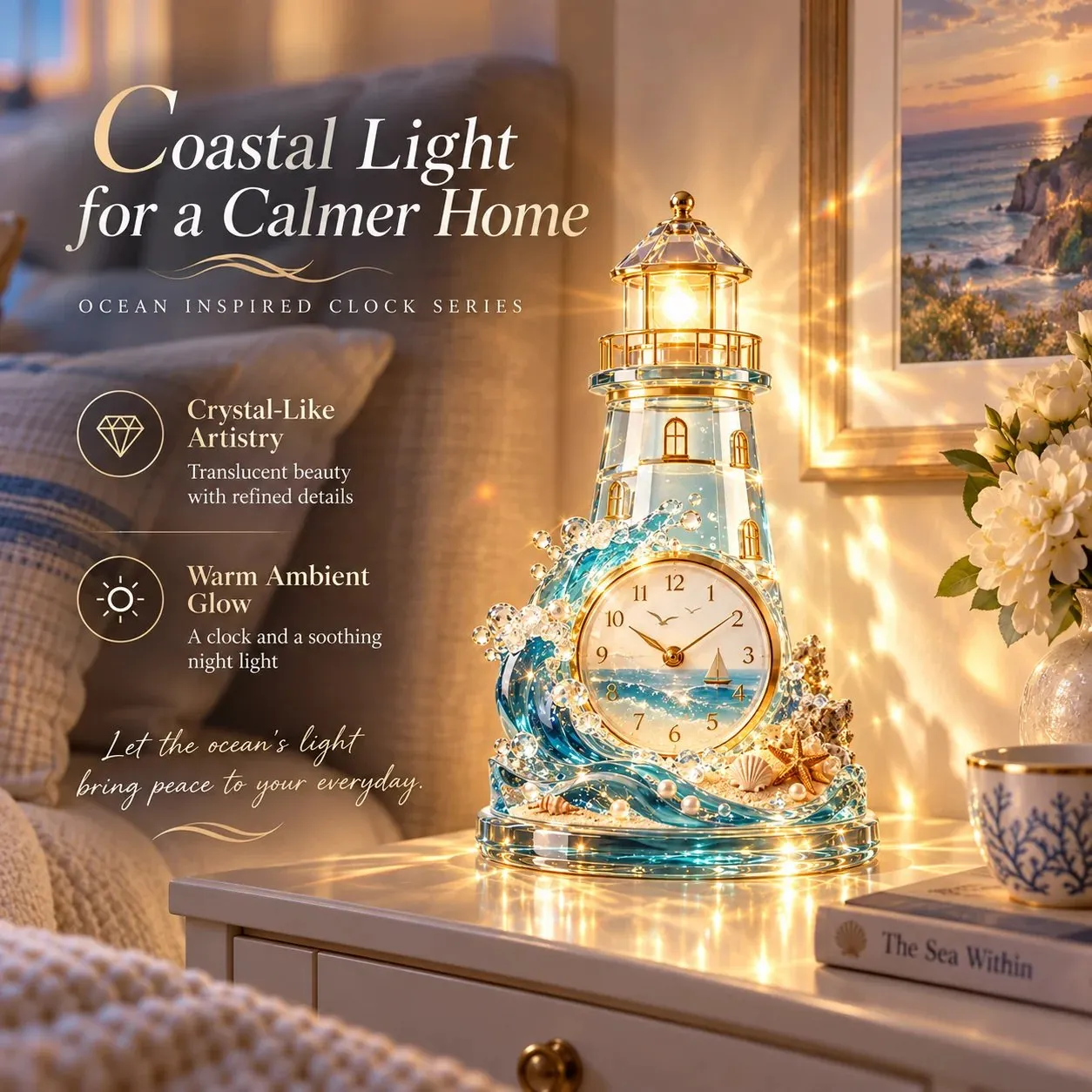 Coastal lighthouse clock bedroom display
