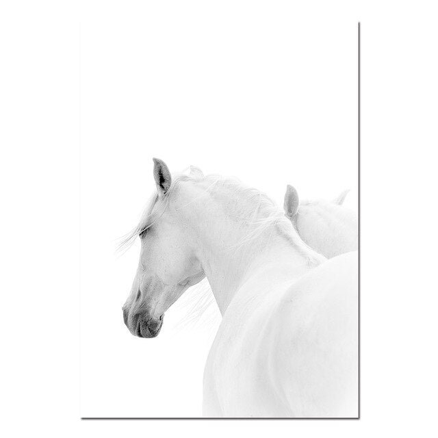 Modern Animal White Horse Wall Art Canvas Posters and Prints Painting Wall Art Picture for Living Room Home Decor (No Frame)